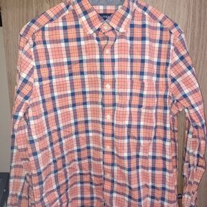 Nautica Men's Peach and Blue Plaid Shirt